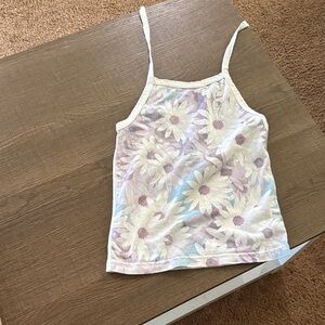 GAP White Floral Tank Top with Pastel Purple and Blue Accents